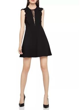 BCBGeneration Black Lace Ruffle Dress NWT Size 6 Cocktail Party Mini